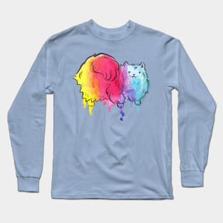 Rainbow Watercolor Drip Pomeranian Long Sleeve T-Shirt